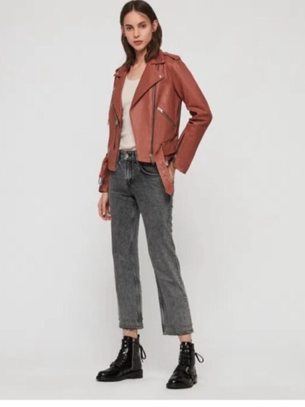 Allsaints Designer Women's Leather Moto Jacket - Unique Rose Color 🥀 - Picture 9 of 9